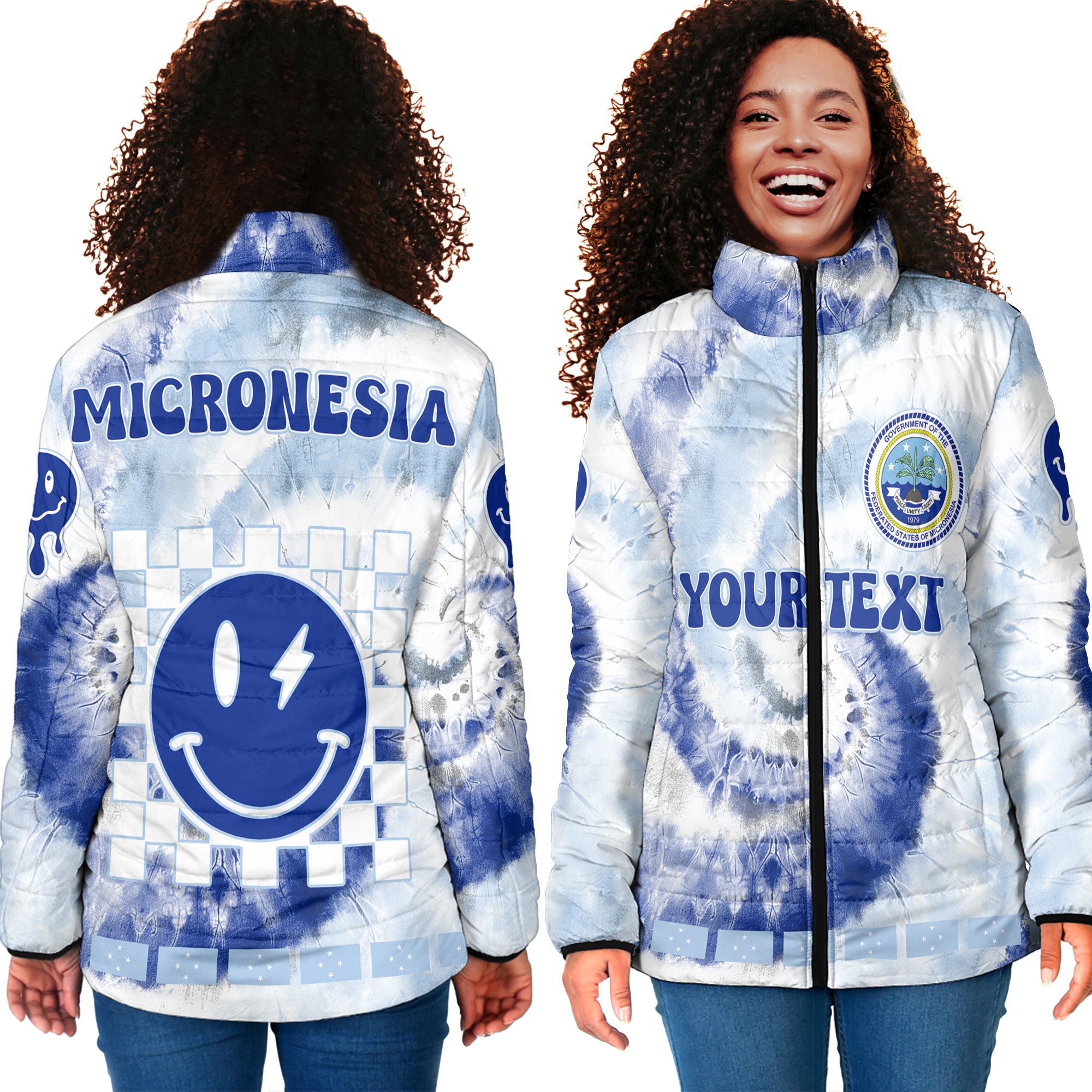 Micronesia Women Padded Jacket Custom Tie Dye Style 4