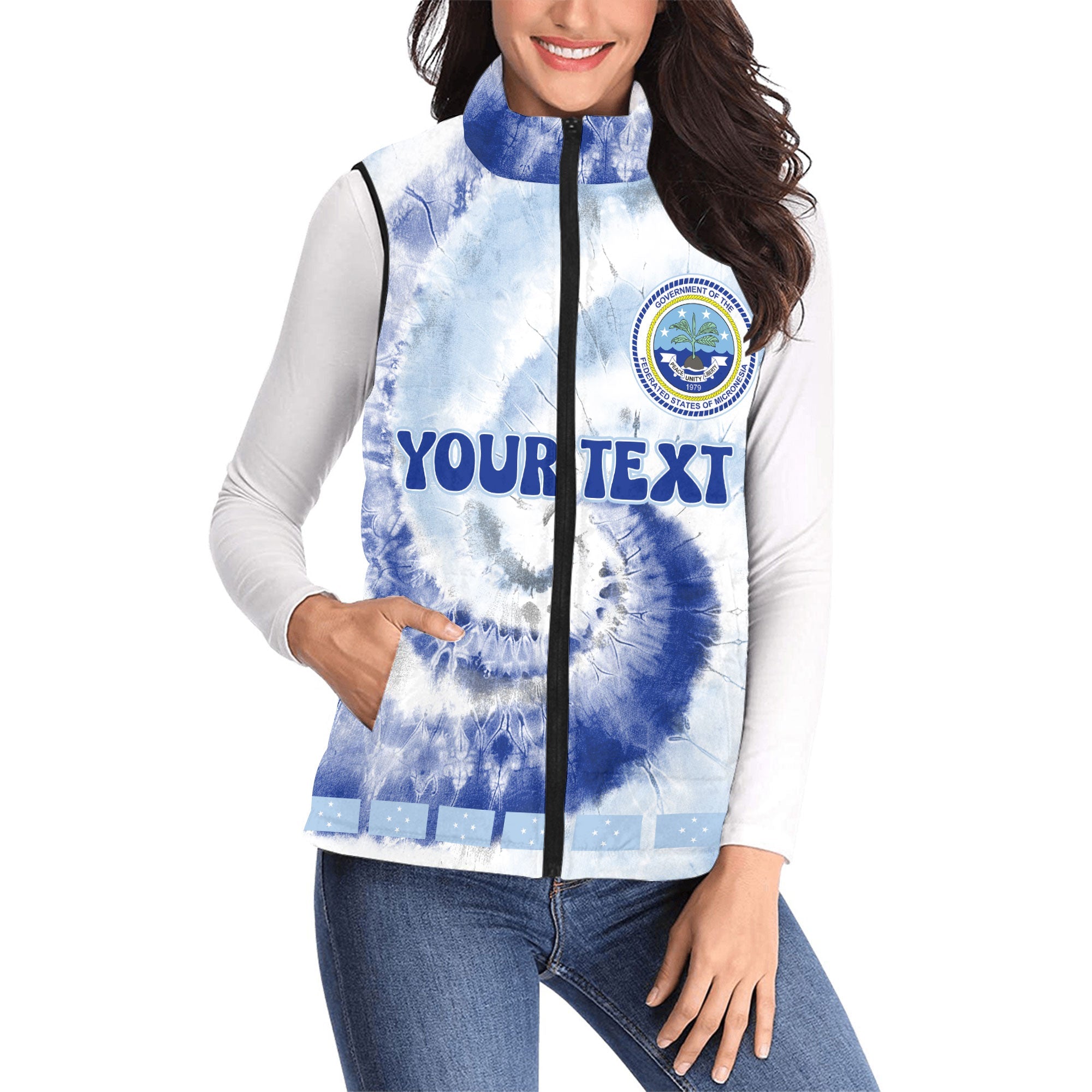 Micronesia Women Padded Jacket Vest Custom Tie Dye Style 1