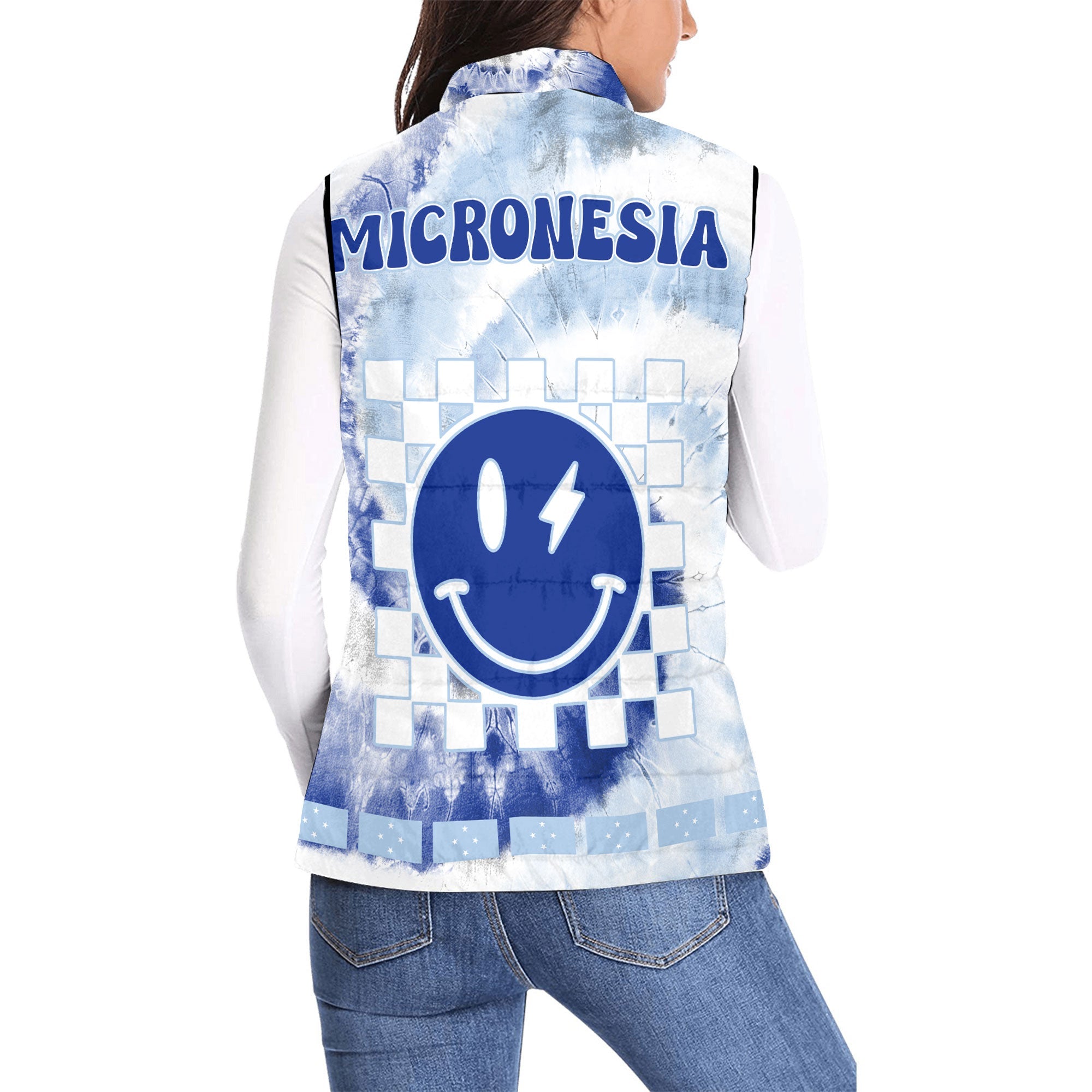 Micronesia Women Padded Jacket Vest Custom Tie Dye Style 2