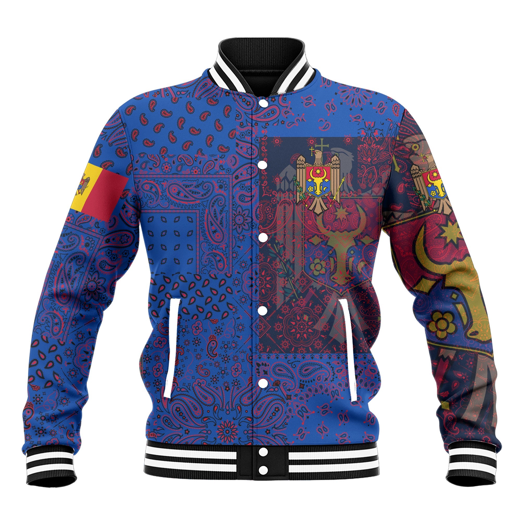 Moldova Baseball Jacket Paisley Flag And Skull Style 2