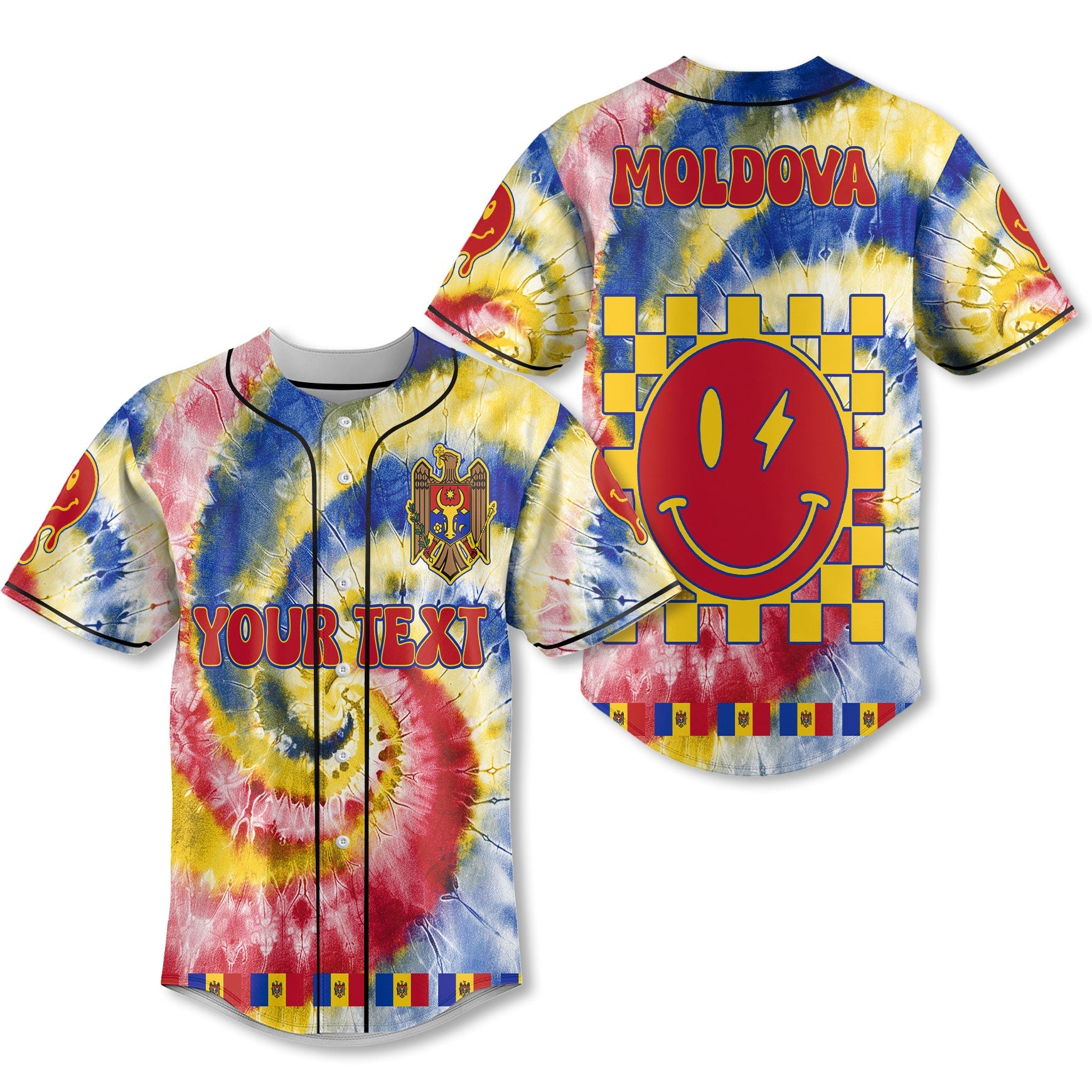 Moldova Baseball Jersey Custom Tie Dye Style 1