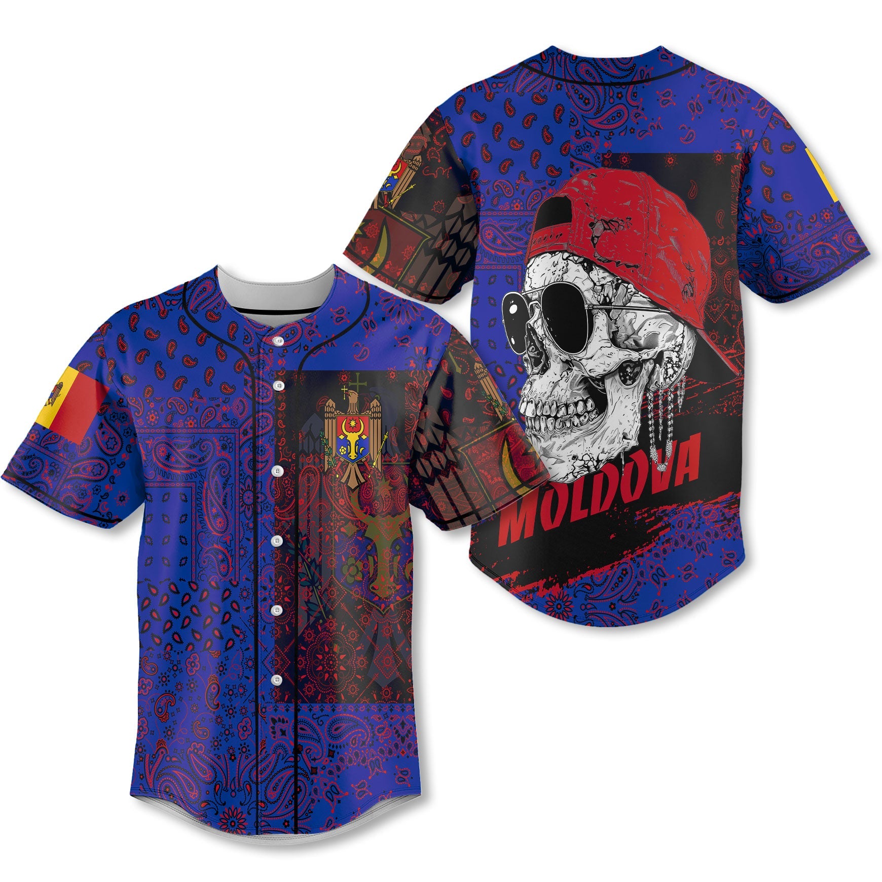 Moldova Baseball Jersey Paisley Flag And Skull Style 1