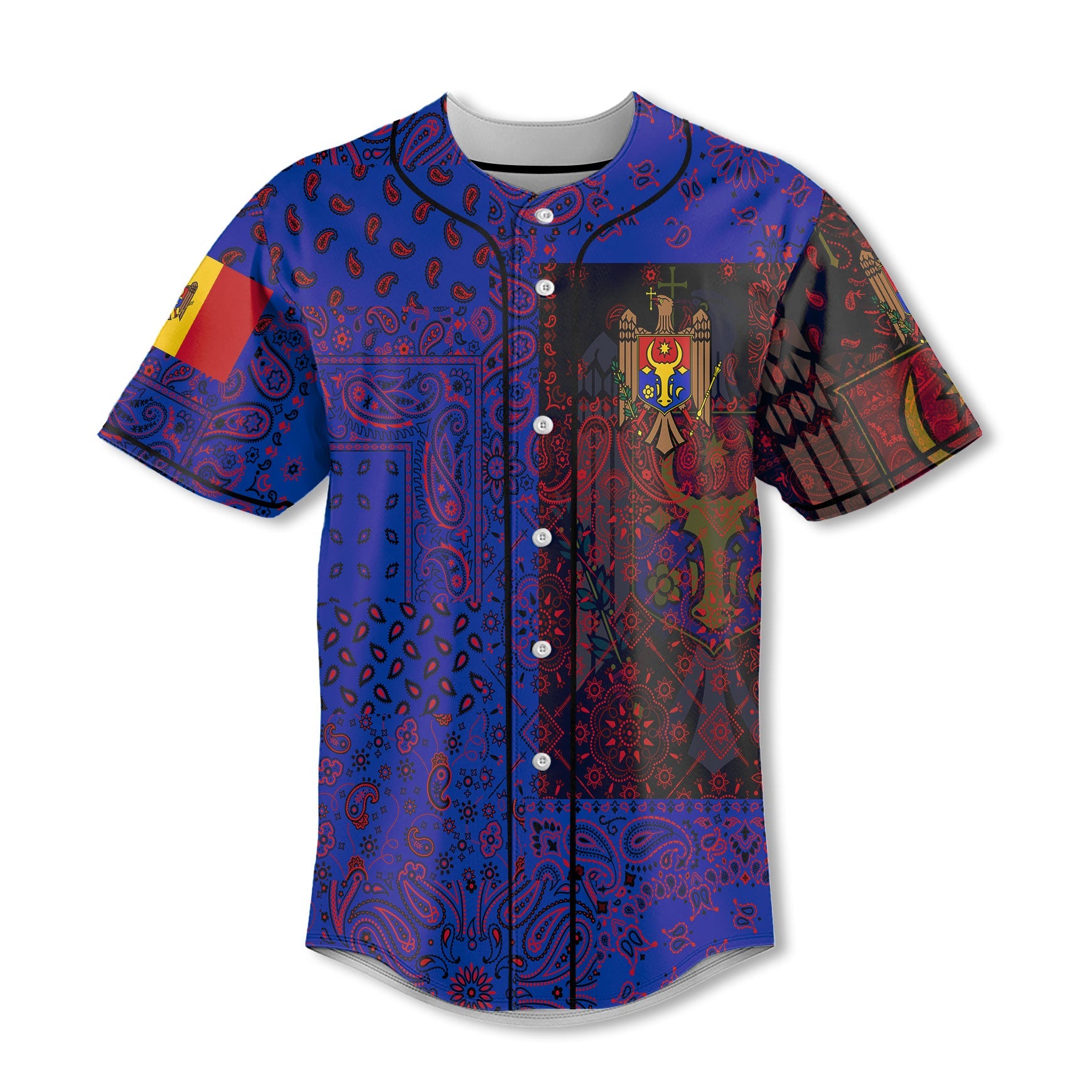 Moldova Baseball Jersey Paisley Flag And Skull Style 2