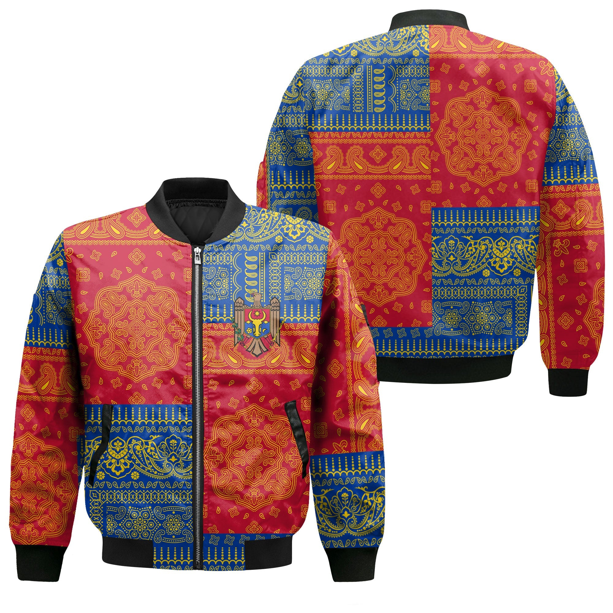 Moldova Bomber Jacket Flag And Paisley Basic Style 1