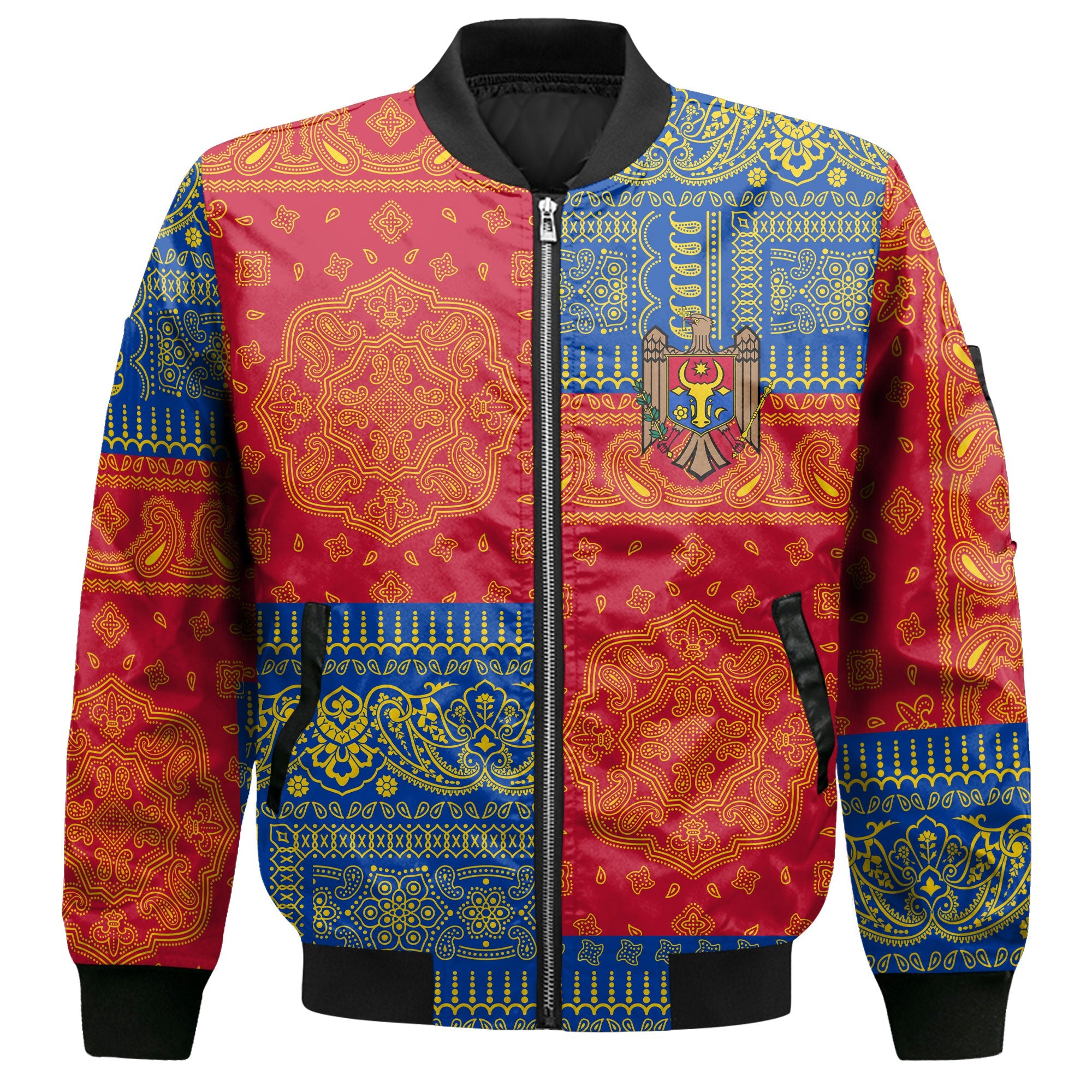 Moldova Bomber Jacket Flag And Paisley Basic Style 2