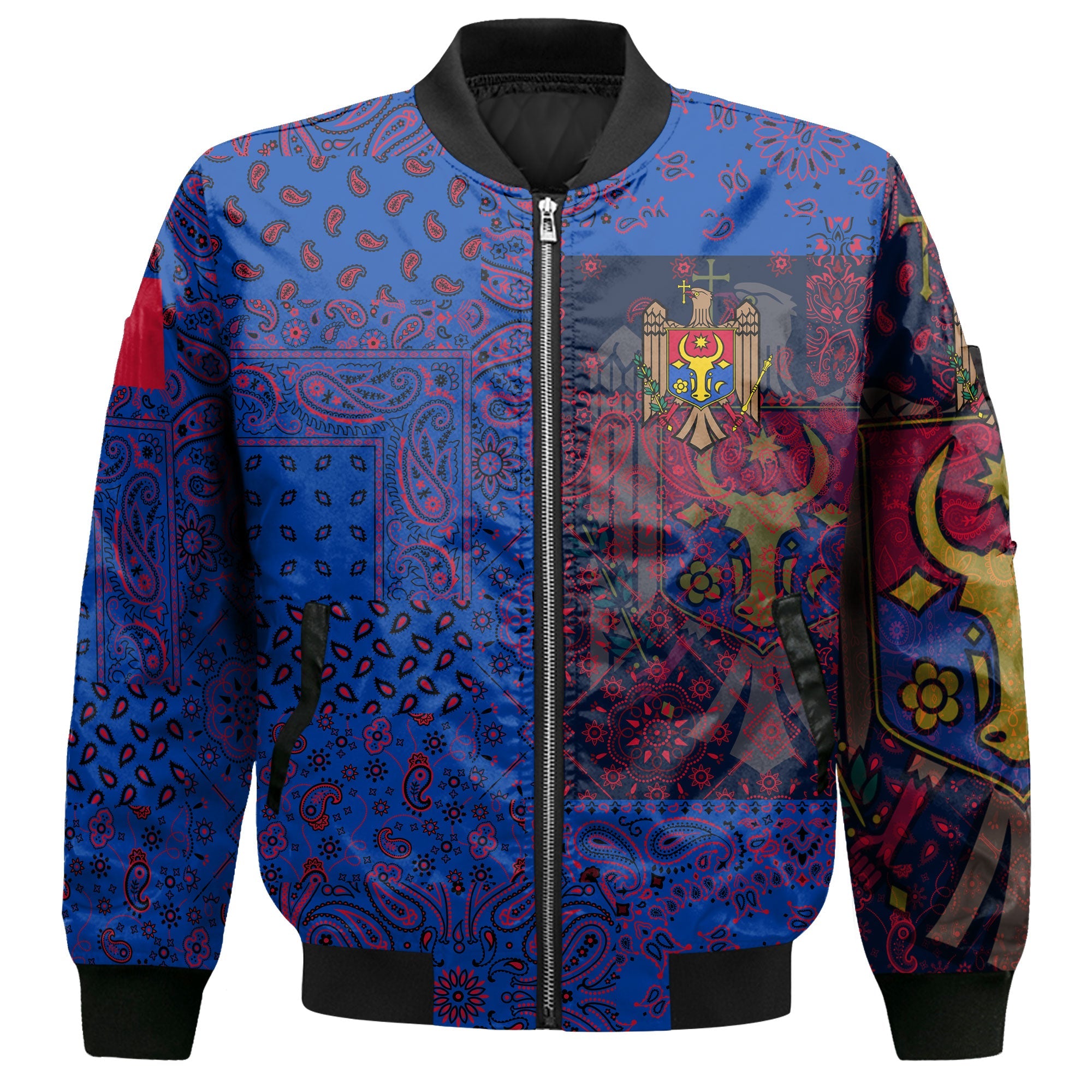 Moldova Bomber Jacket Paisley Flag And Skull Style 2