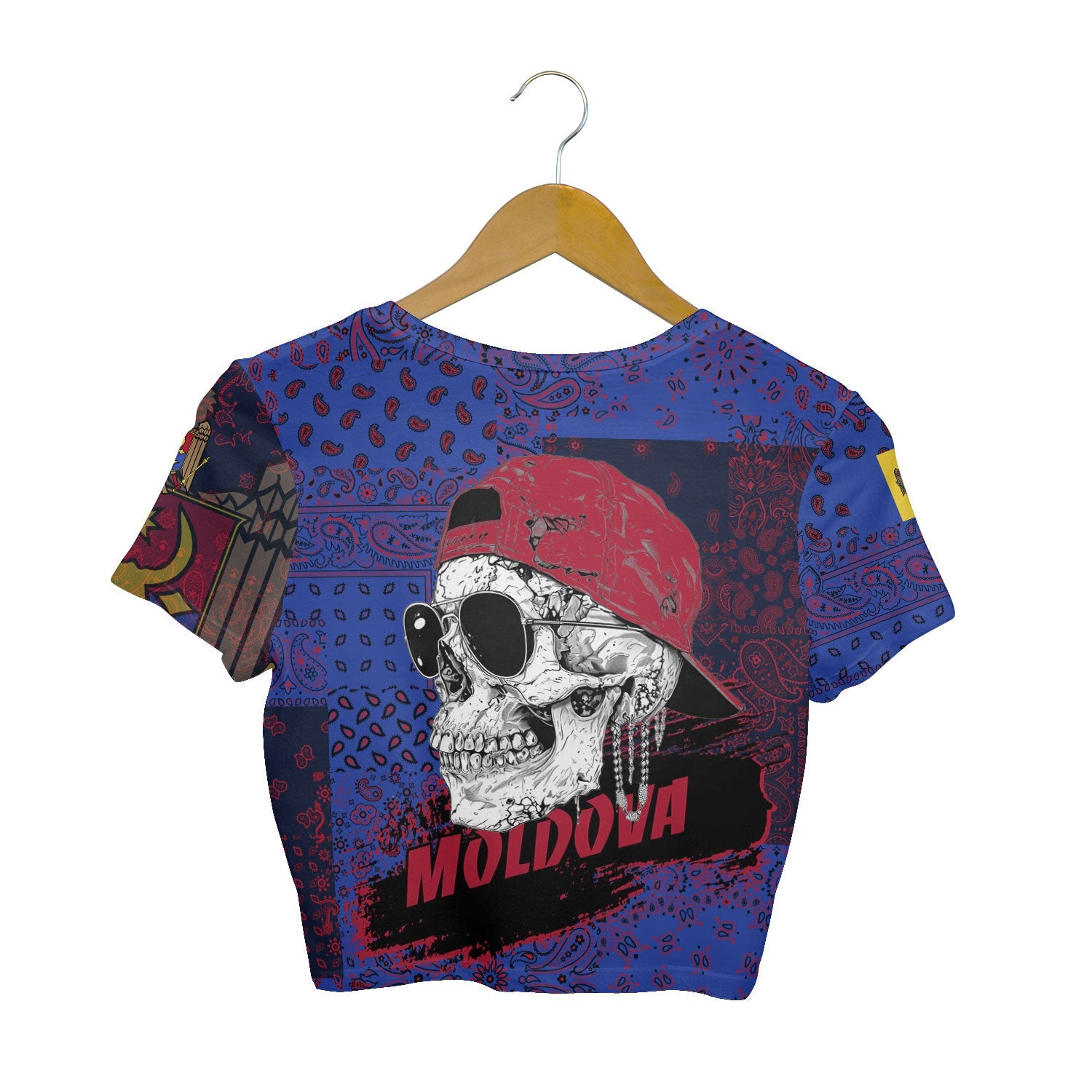 Moldova Croptop T Shirt Paisley Flag And Skull Style 2