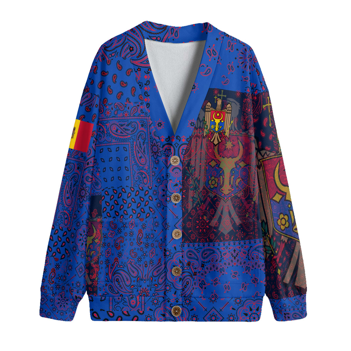 Moldova Fleece Cardigan Paisley Flag And Skull Style 1