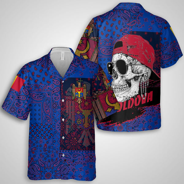 Moldova Hawaiian Shirt Paisley Flag And Skull Style 1