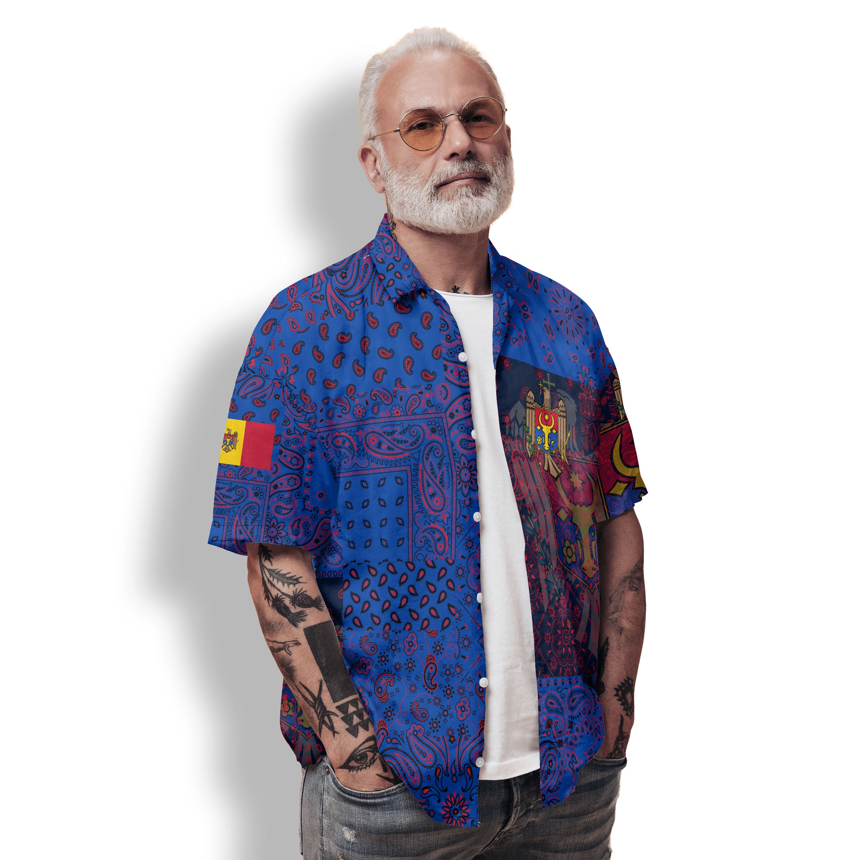 Moldova Hawaiian Shirt Paisley Flag And Skull Style 2