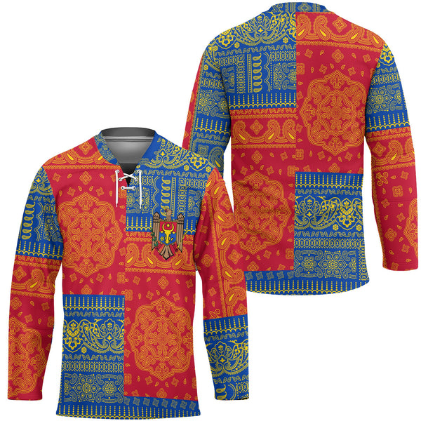 Moldova Hockey Jersey Flag And Paisley Basic Style 1