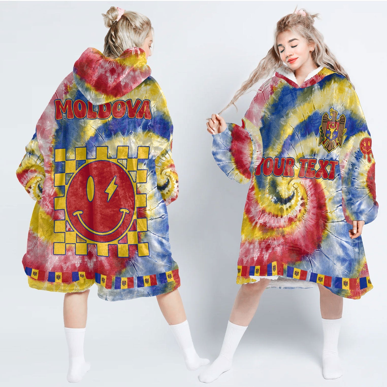 Moldova Hoodie Blanket Custom Tie Dye Style 1