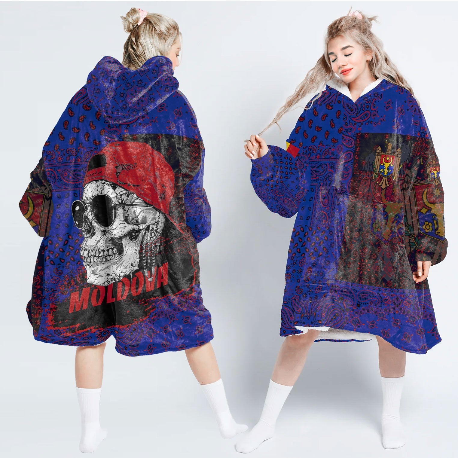 Moldova Hoodie Blanket Paisley Flag And Skull Style 1