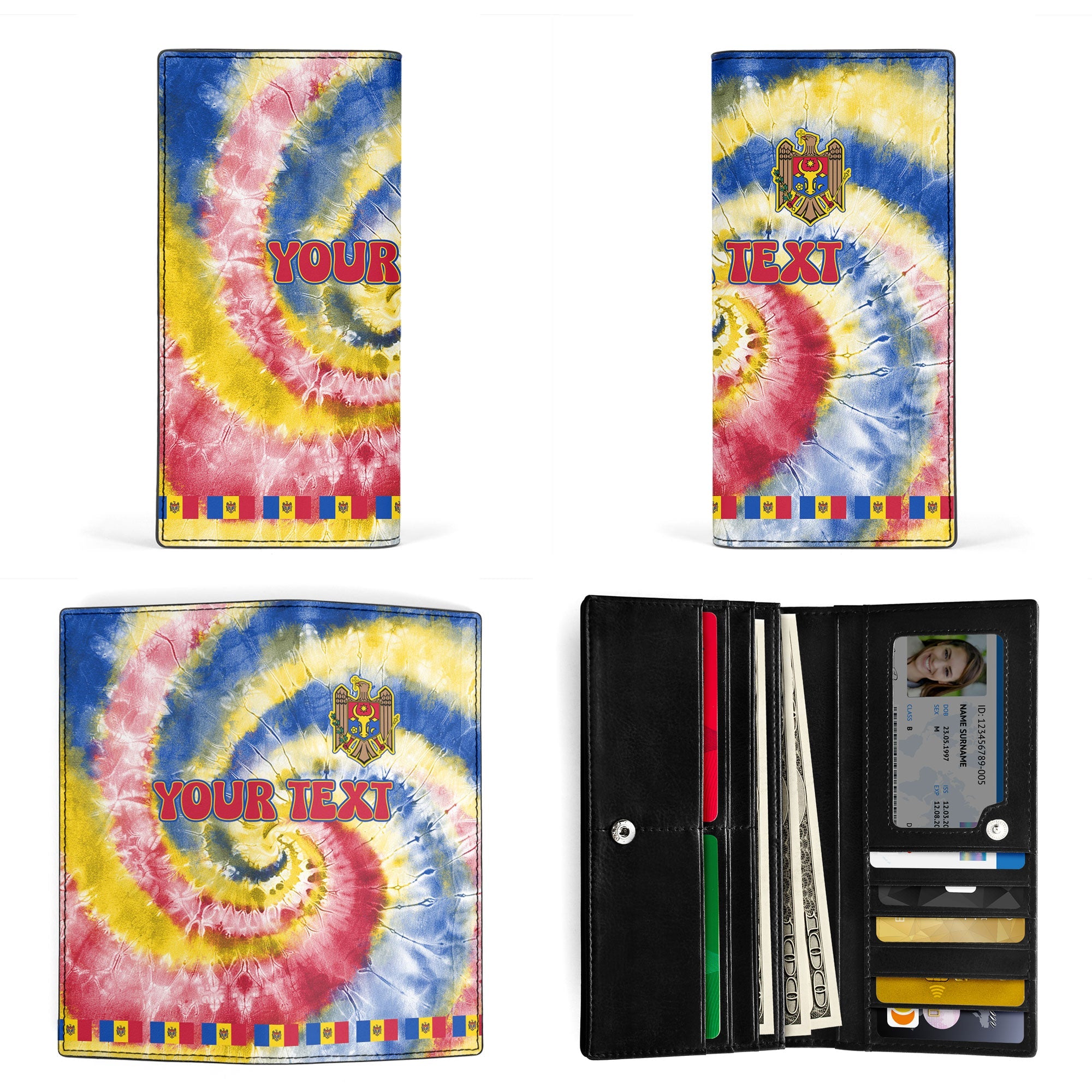 Moldova Leather Wallet Custom Tie Dye Style 3