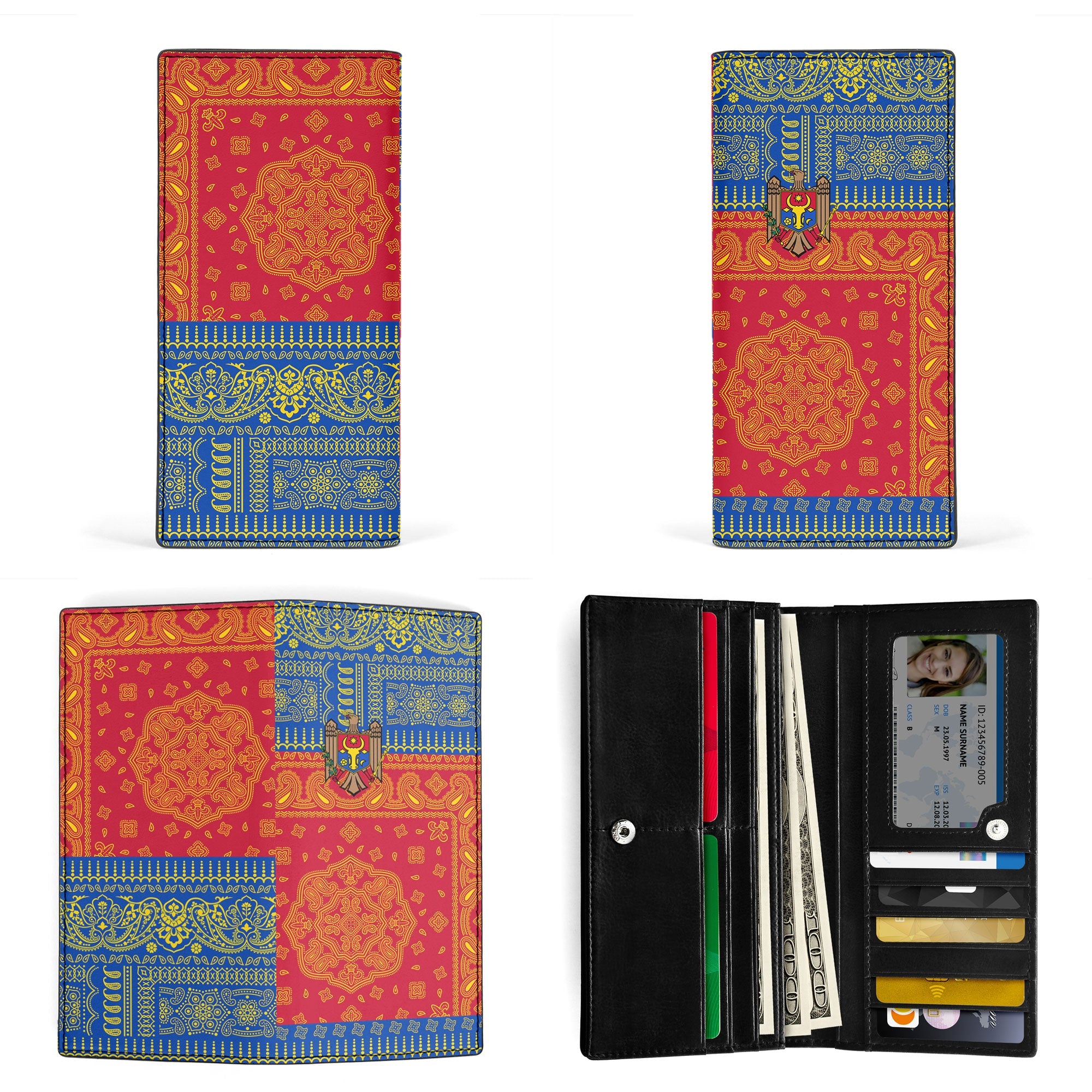 Moldova Leather Wallet Flag And Paisley Basic Style 3