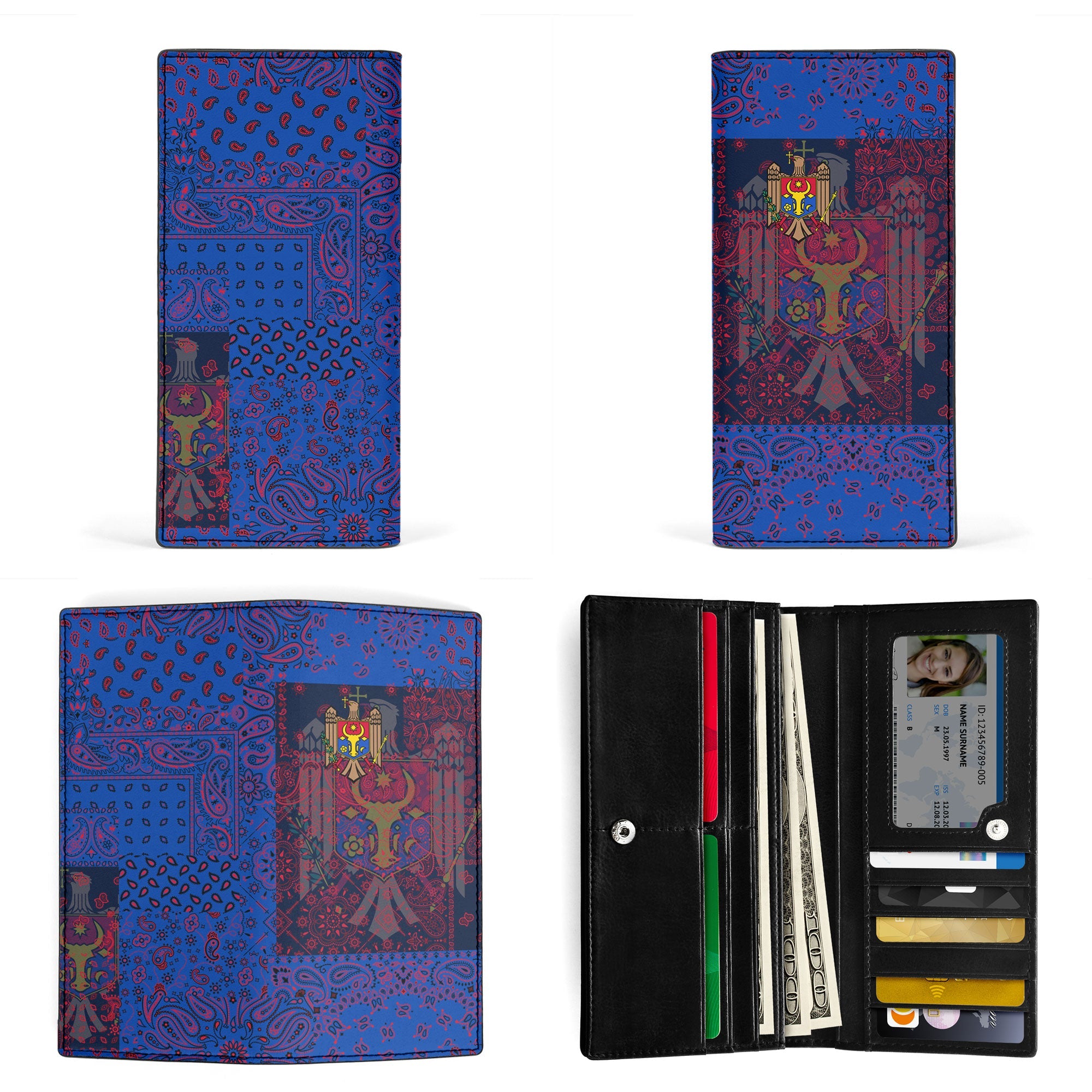 Moldova Leather Wallet Paisley Flag And Skull Style 3