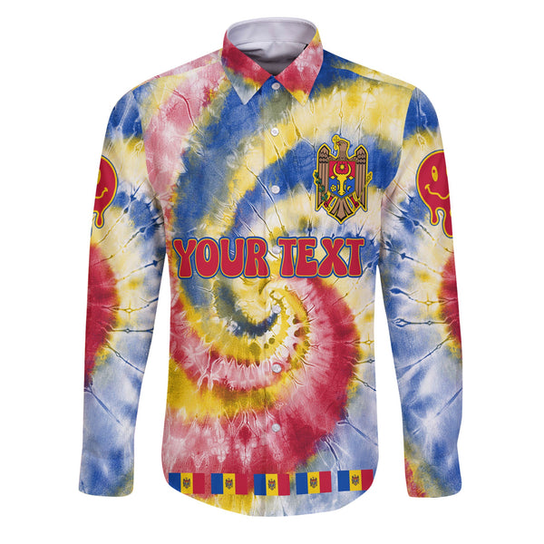 Moldova Long Sleeve Button Shirt Custom Tie Dye Style 1