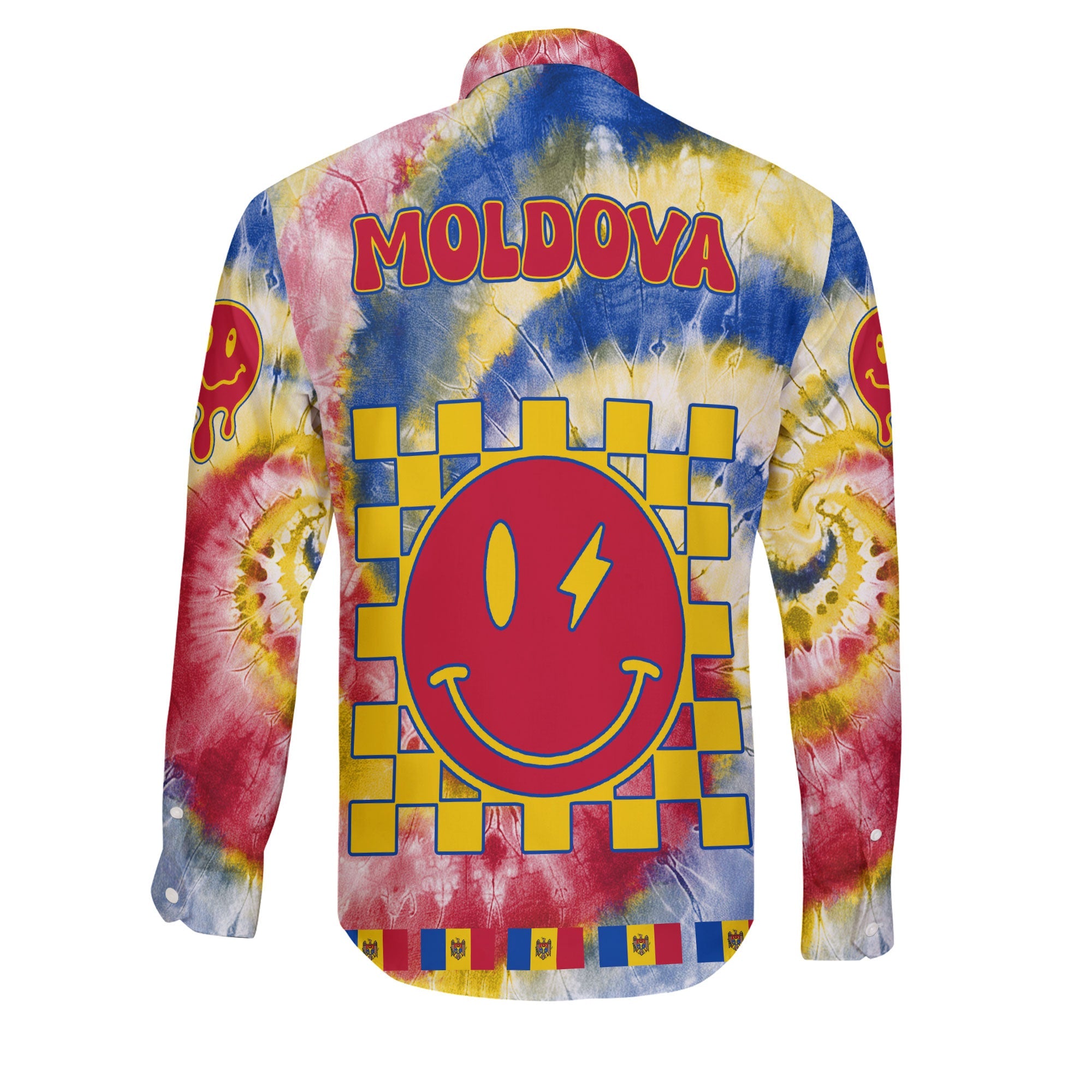 Moldova Long Sleeve Button Shirt Custom Tie Dye Style 2