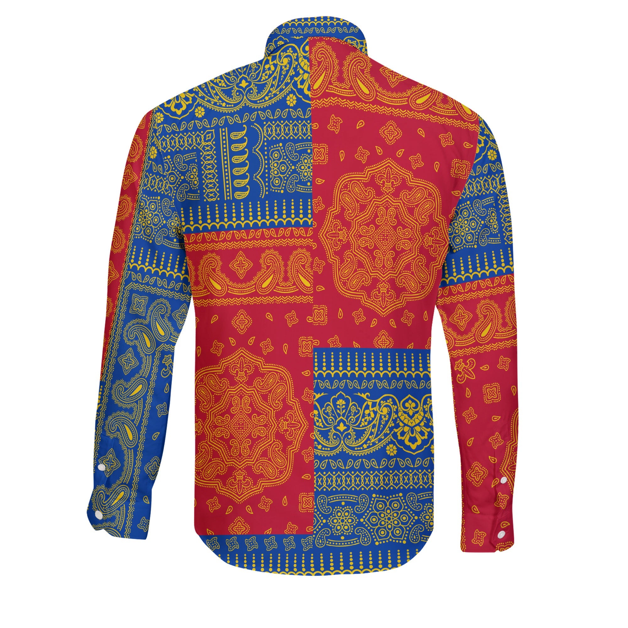 Moldova Long Sleeve Button Shirt Flag And Paisley Basic Style 2