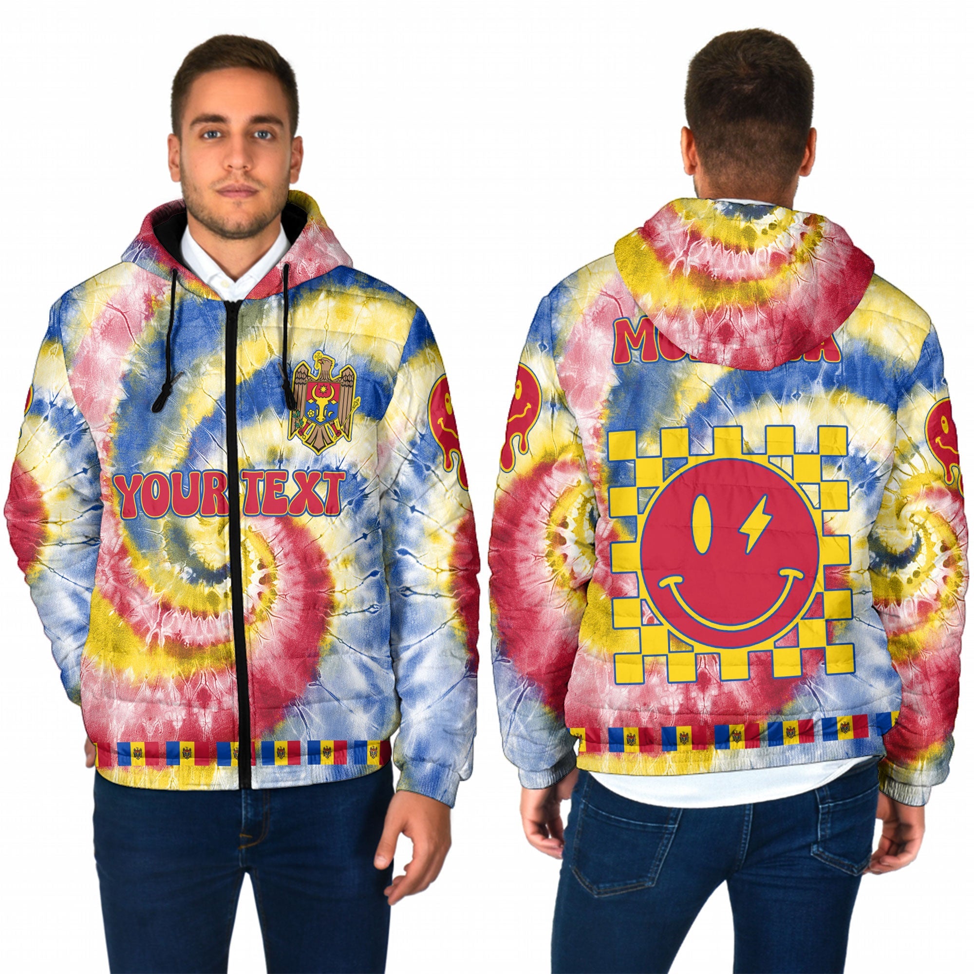 Moldova Men Hooded Padded Jacket Custom Tie Dye Style 1