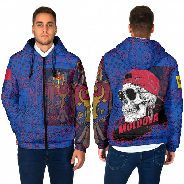 Moldova Men Hooded Padded Jacket Paisley Flag And Skull Style 1