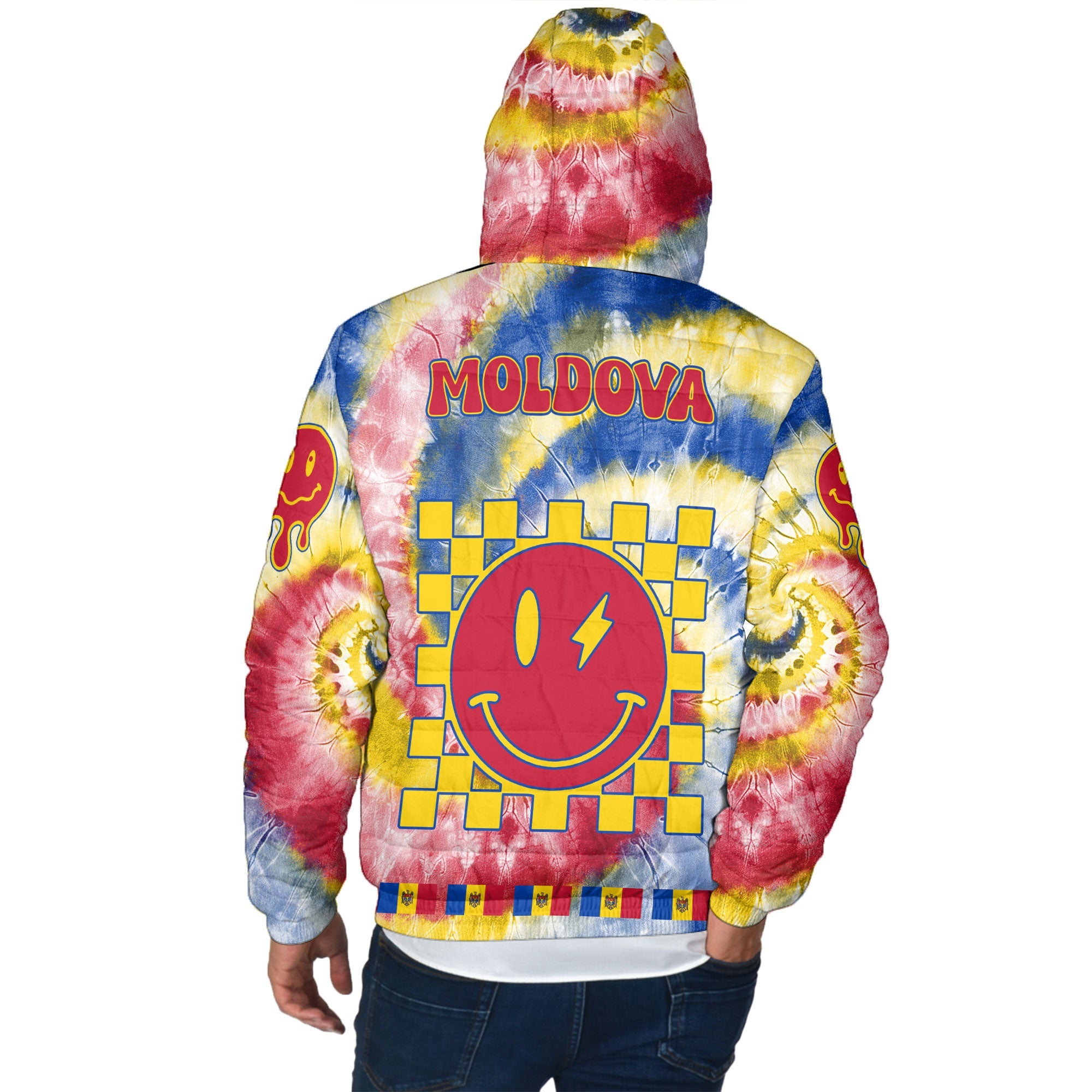 Moldova Men Hooded Padded Jacket Custom Tie Dye Style 3