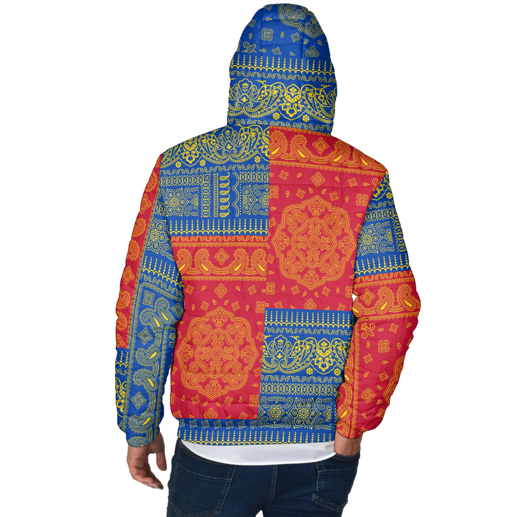 Moldova Men Hooded Padded Jacket Flag And Paisley Basic Style 3