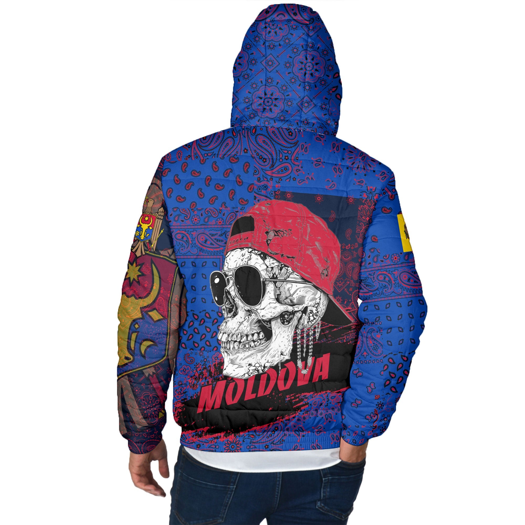 Moldova Men Hooded Padded Jacket Paisley Flag And Skull Style 3