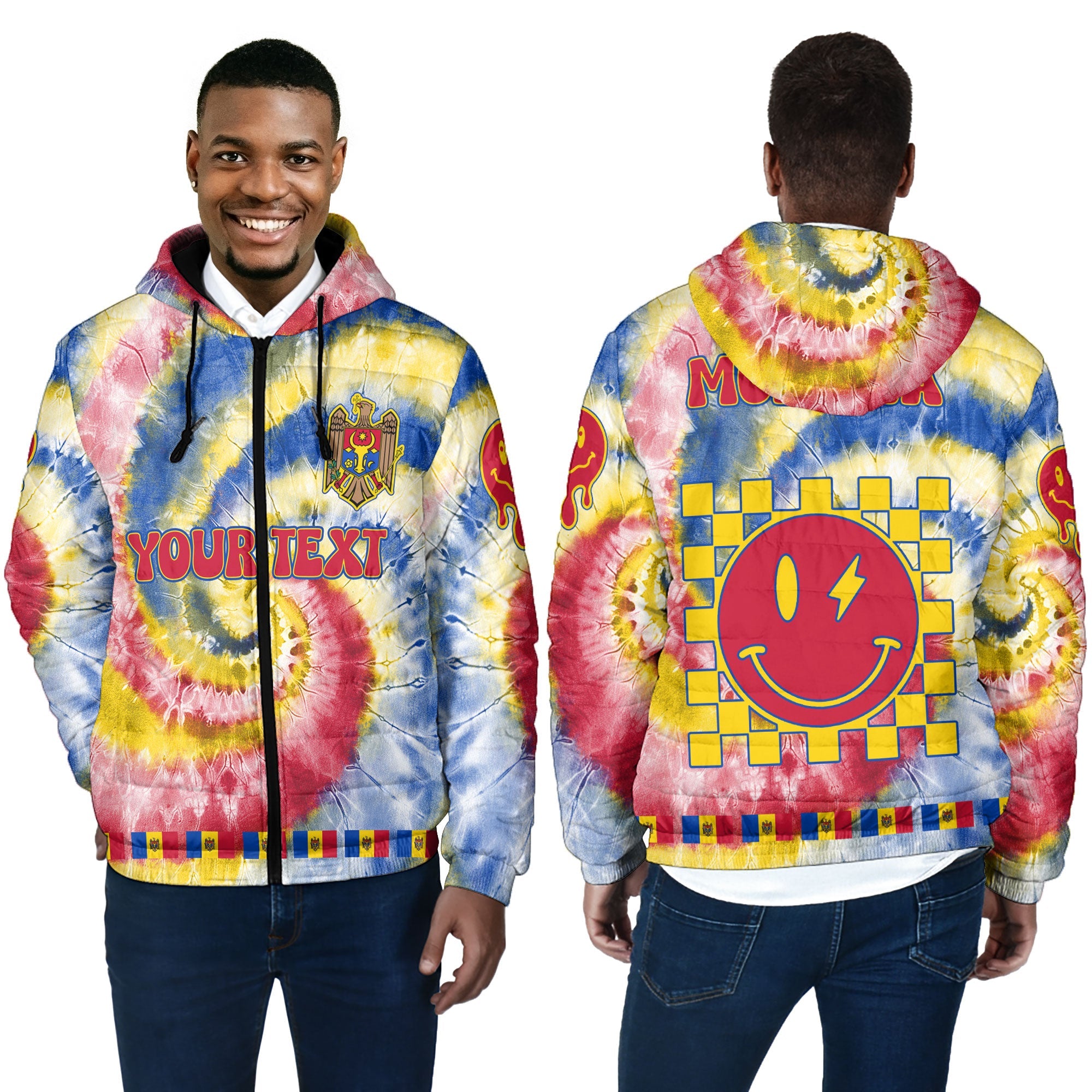 Moldova Men Hooded Padded Jacket Custom Tie Dye Style 4