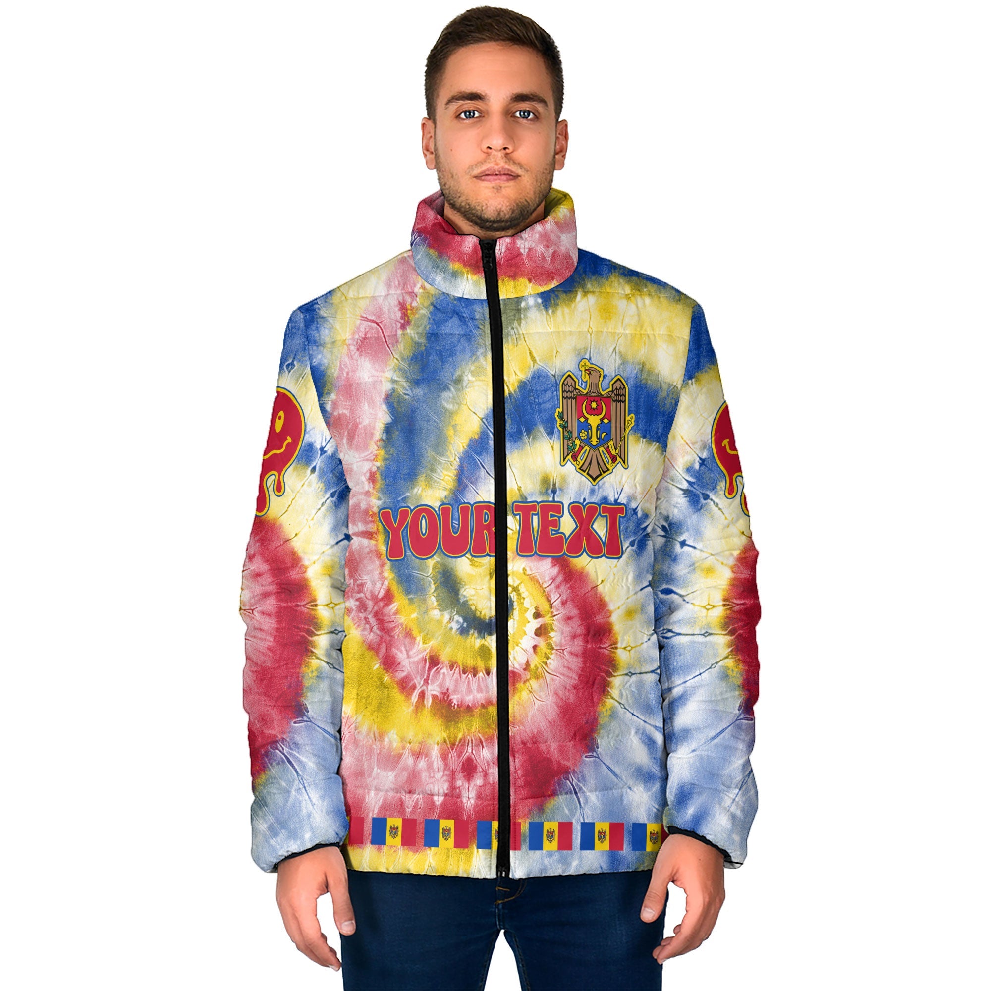 Moldova Men Padded Jacket Custom Tie Dye Style 1