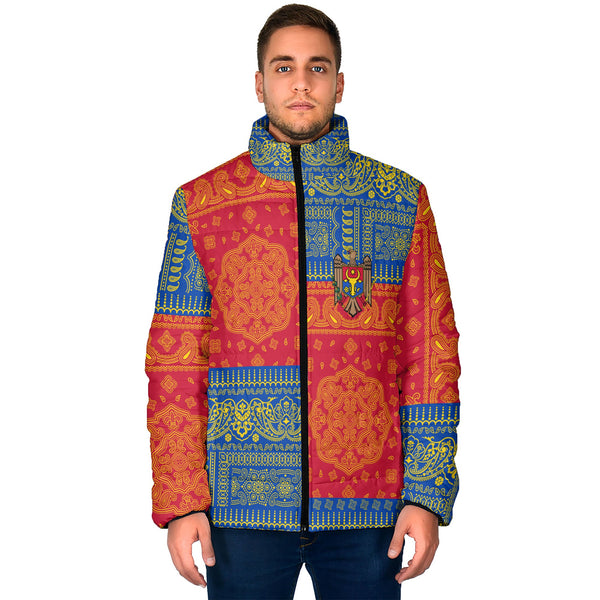 Moldova Men Padded Jacket Flag And Paisley Basic Style 1