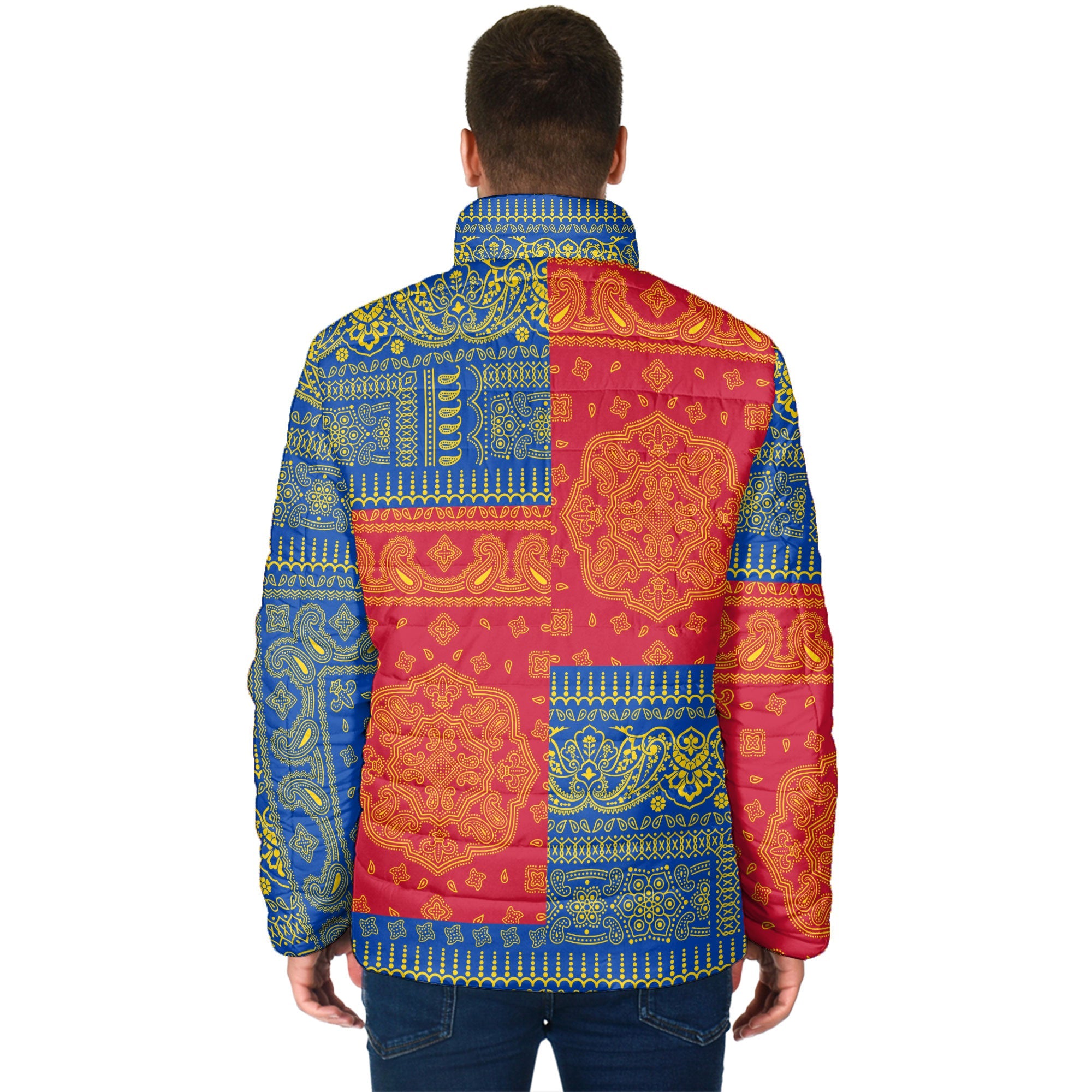 Moldova Men Padded Jacket Flag And Paisley Basic Style 2