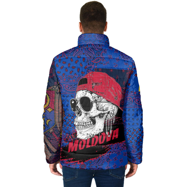 Moldova Men Padded Jacket Paisley Flag And Skull Style 2