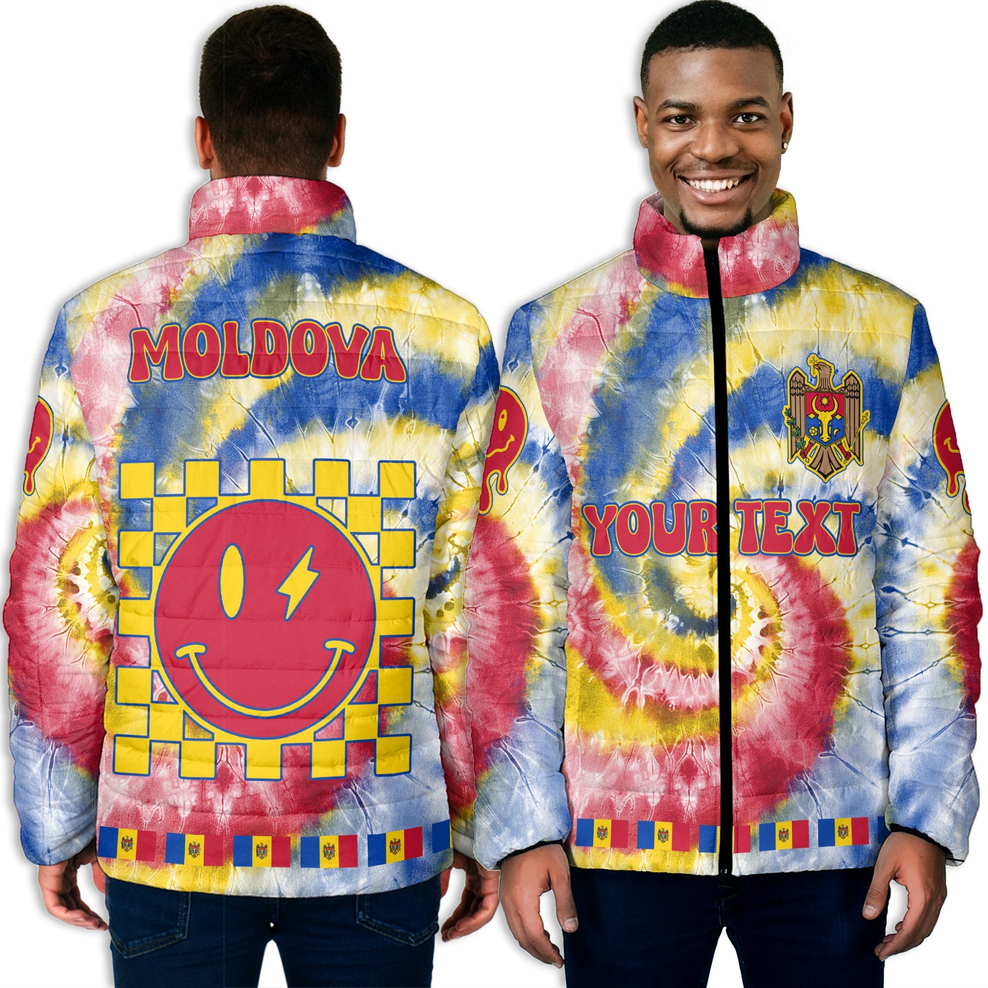 Moldova Men Padded Jacket Custom Tie Dye Style 3