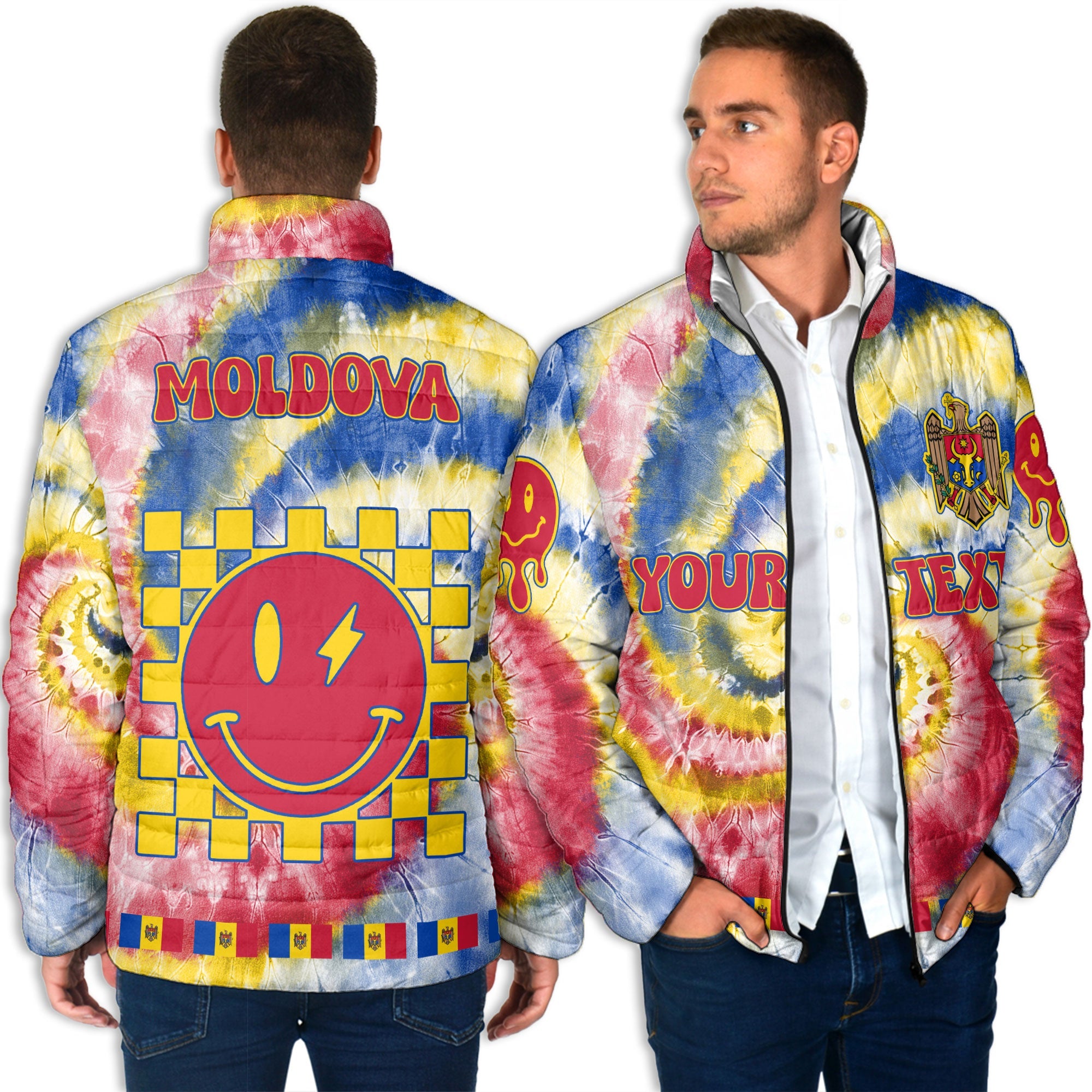 Moldova Men Padded Jacket Custom Tie Dye Style 4