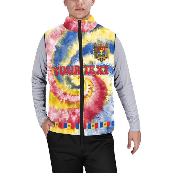 Moldova Men Padded Jacket Vest Custom Tie Dye Style 1