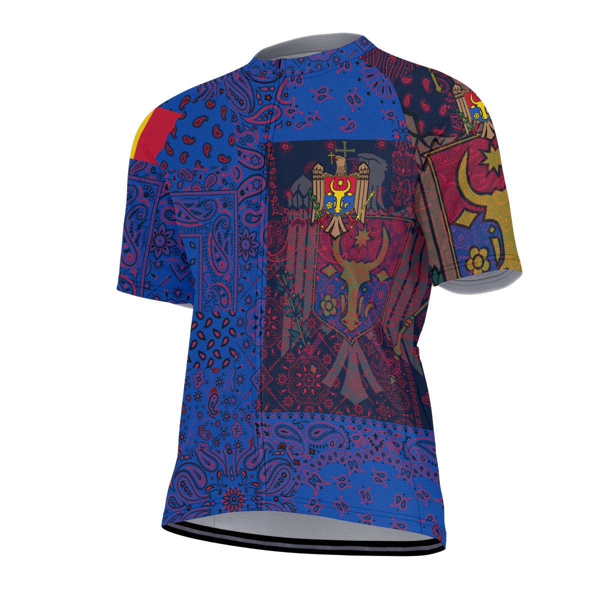 Moldova Men Cycling Jersey Paisley Flag And Skull Style 2