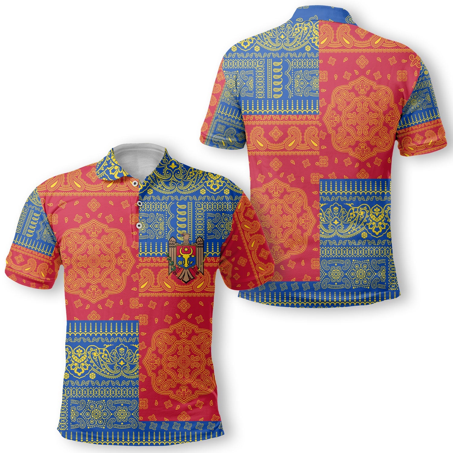 Moldova Polo Shirt Flag And Paisley Basic Style 1