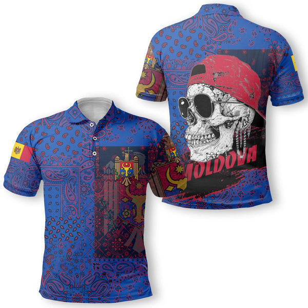 Moldova Polo Shirt Paisley Flag And Skull Style 1