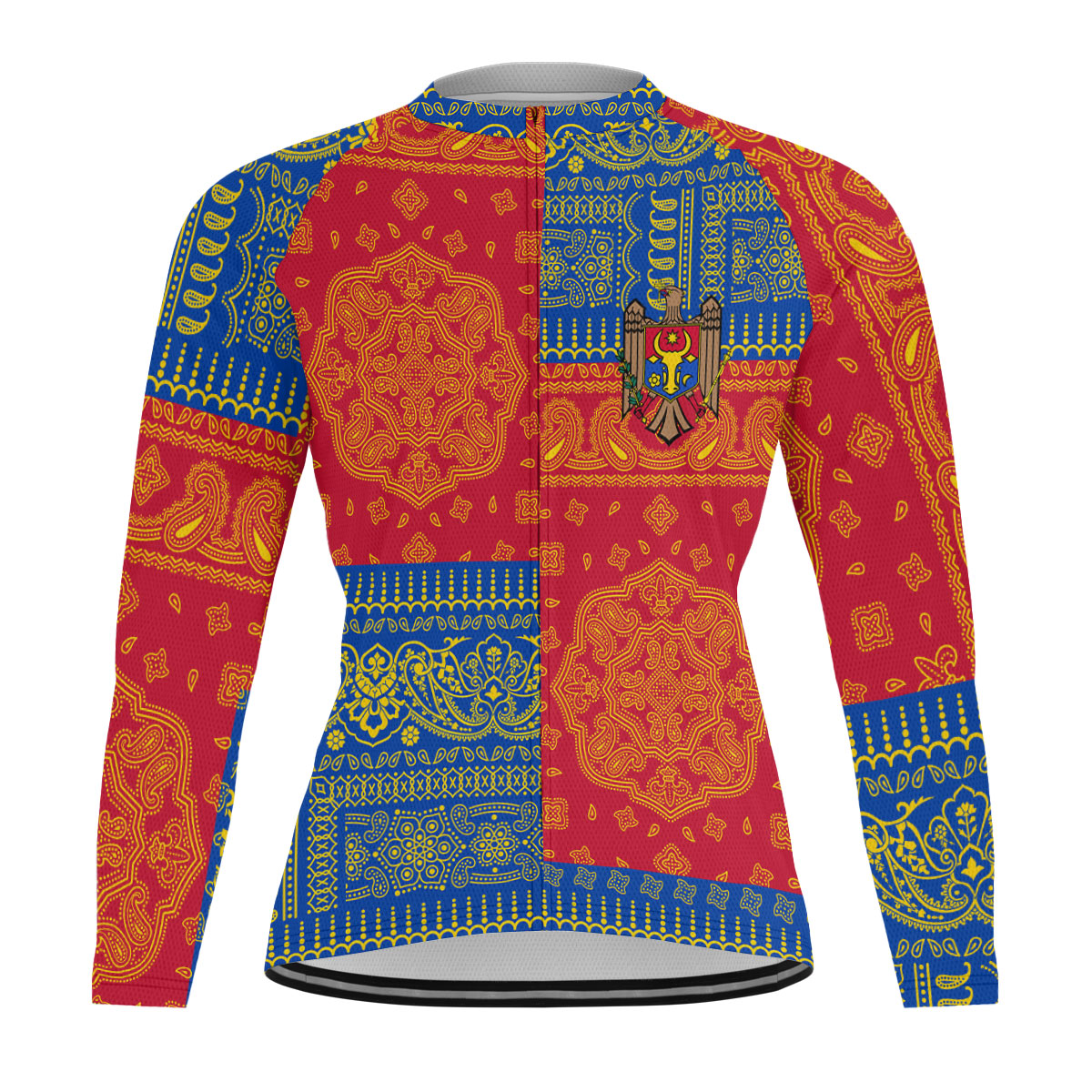 Moldova Raglan Men Cycling Jersey Long Sleeve Flag And Paisley Basic Style 1