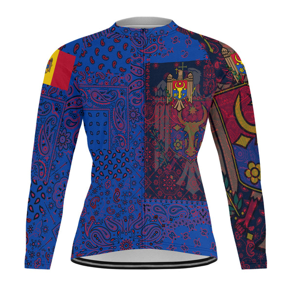 Moldova Raglan Men Cycling Jersey Long Sleeve Paisley Flag And Skull Style 1