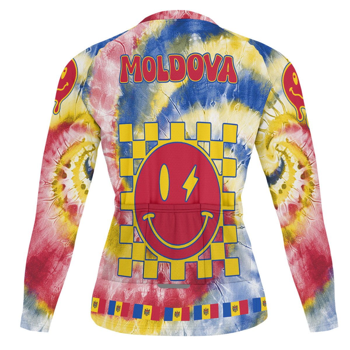 Moldova Raglan Men Cycling Jersey Long Sleeve Custom Tie Dye Style 1