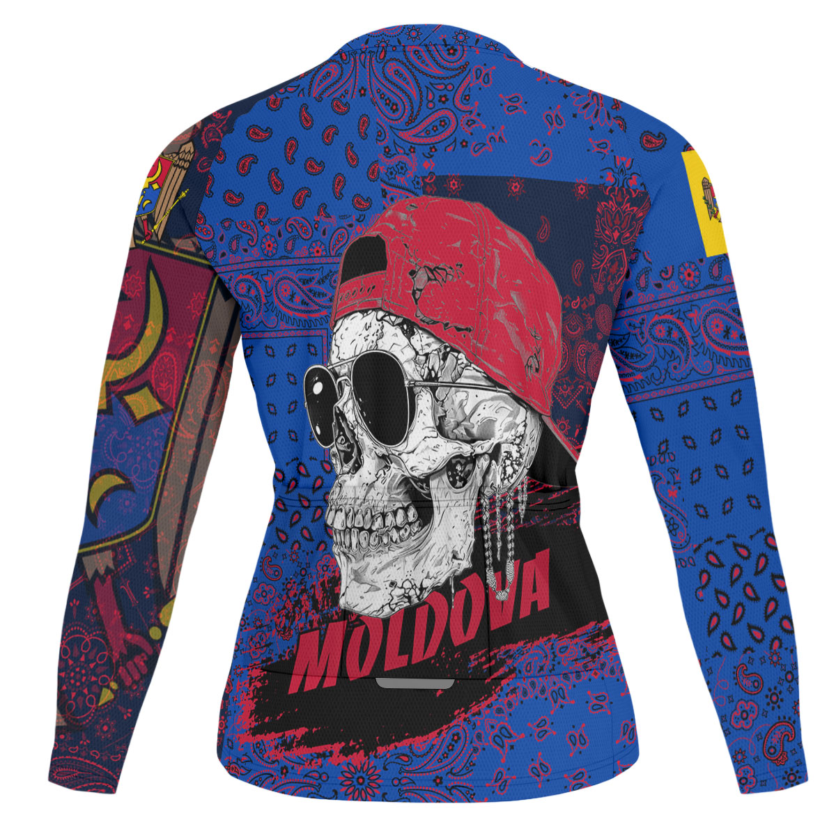 Moldova Raglan Men Cycling Jersey Long Sleeve Paisley Flag And Skull Style 2