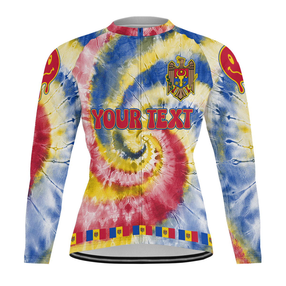 Moldova Raglan Men Cycling Jersey Long Sleeve Custom Tie Dye Style 2