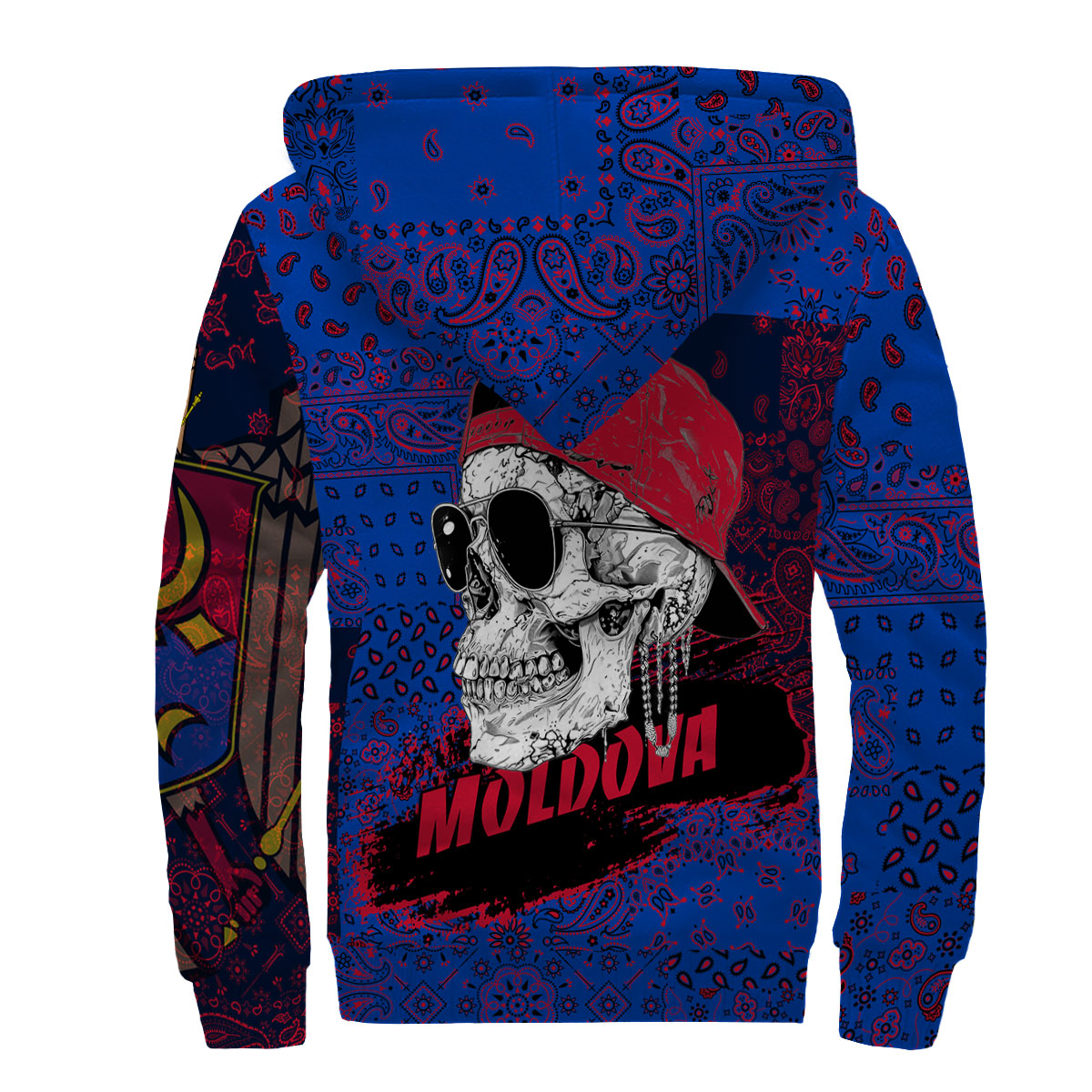 Moldova Sherpa Hoodie Paisley Flag And Skull Style 2