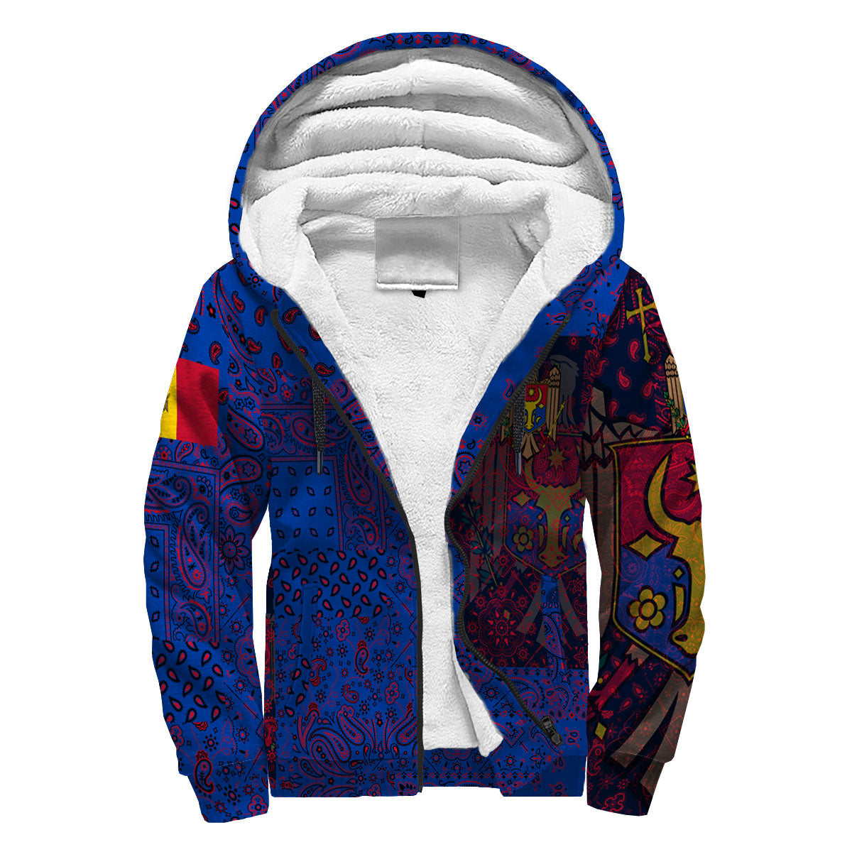 Moldova Sherpa Hoodie Paisley Flag And Skull Style 3