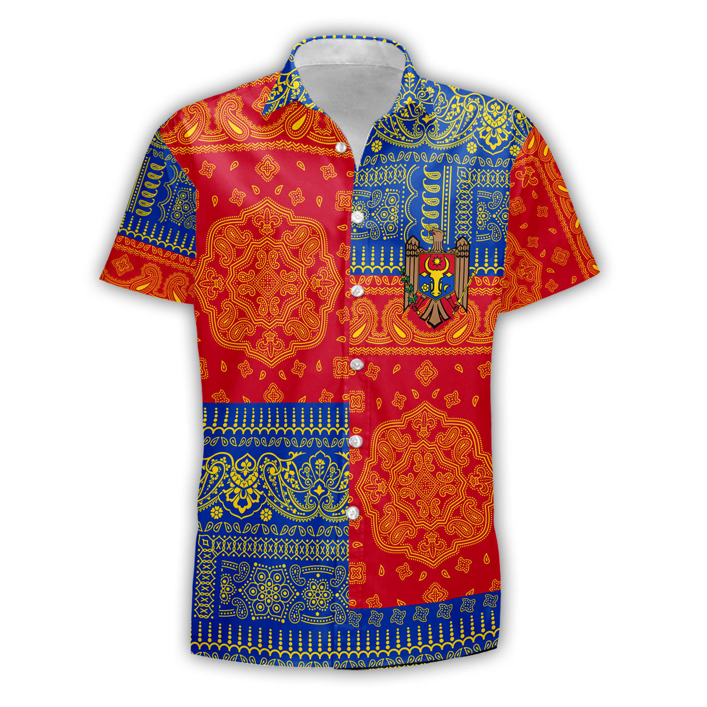 Moldova Short Sleeve Shirt Flag And Paisley Basic Style 2