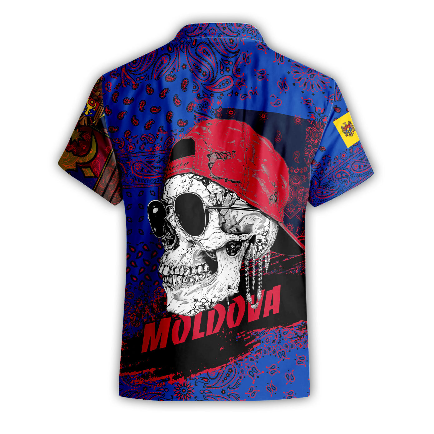 Moldova Short Sleeve Shirt Paisley Flag And Skull Style 2