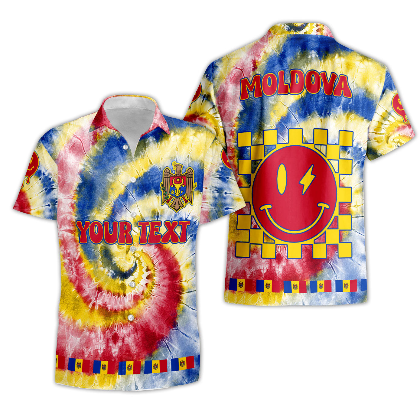 Moldova Short Sleeve Shirt Custom Tie Dye Style 3