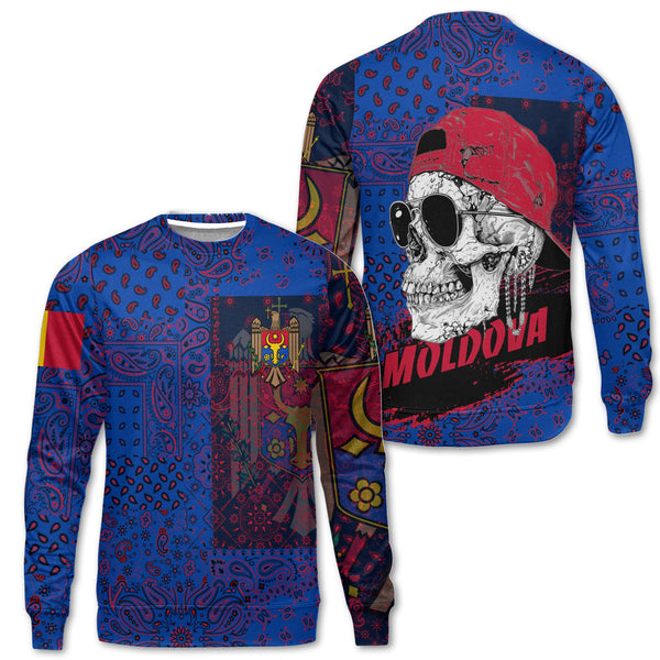 Moldova Sweatshirt Paisley Flag And Skull Style 1